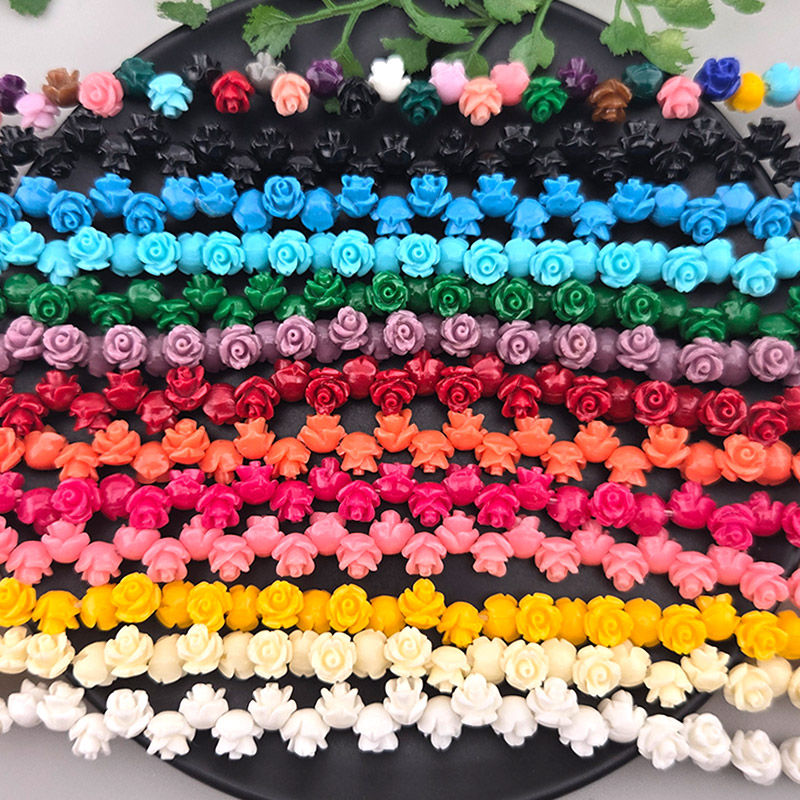 비즈톡 [J3-6-06]합성송석장미꽃 6mm 13color ,1줄(50개)