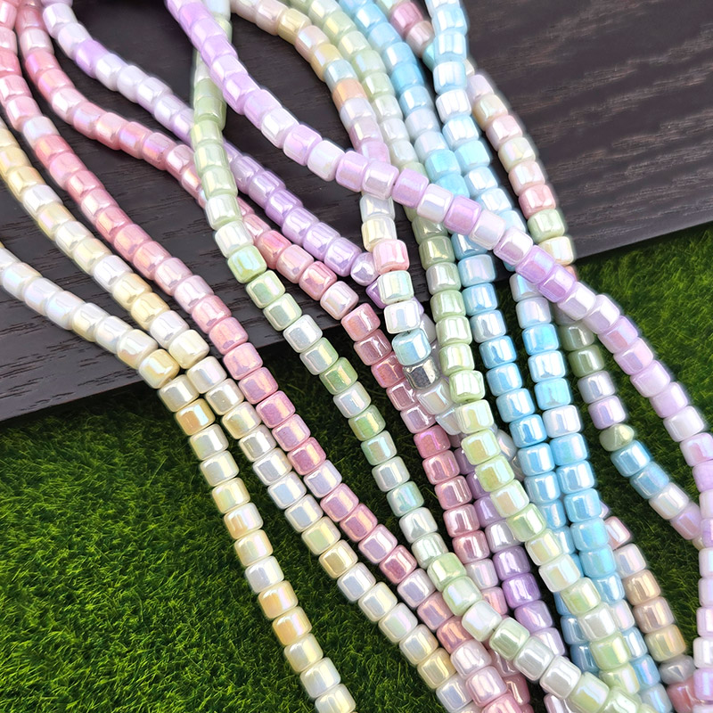 비즈톡 [J6-201-00]크리스탈원통막대 4mm(4.3x3.5mm) 오로라 6color ,1줄(100개)