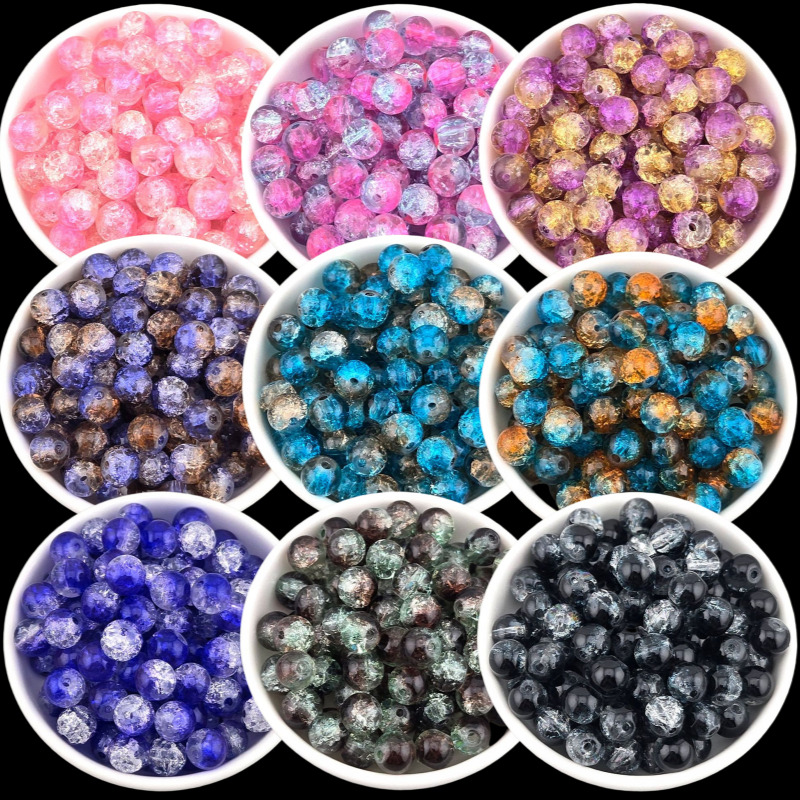 비즈톡 [J10-7-00]원석라운드 6mm 8mm 투톤크랙볼 9color ,1줄