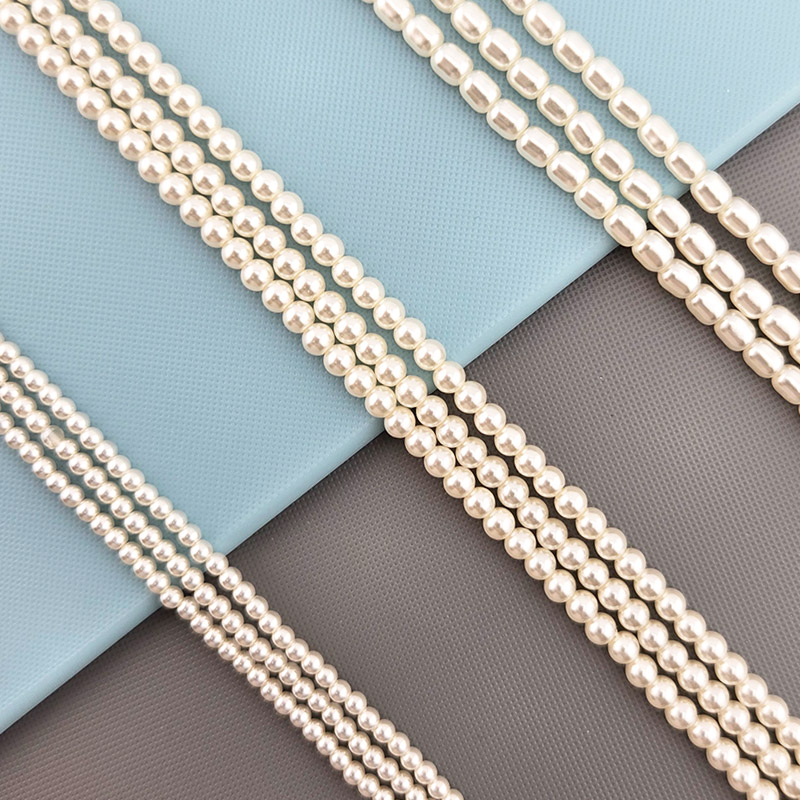 비즈톡 [G1-001-00]글라스진주 유리진주 라운드 쌀알 2/3/3x4mm 크림 3종 모음 ,1줄(약39cm)