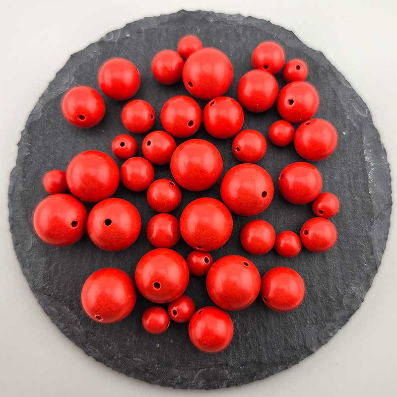 비즈톡 [JS-1-05]경면주사 정제 홍사 라운드볼 6/8/10/12mm 다홍 ,1개