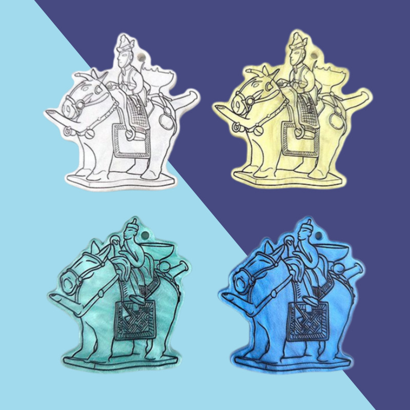 비즈톡 [PB-4-29]아크릴전통펜던트 도기 기마인물형 명기 주인상 하인상 전통굿즈만들기용 ,1개