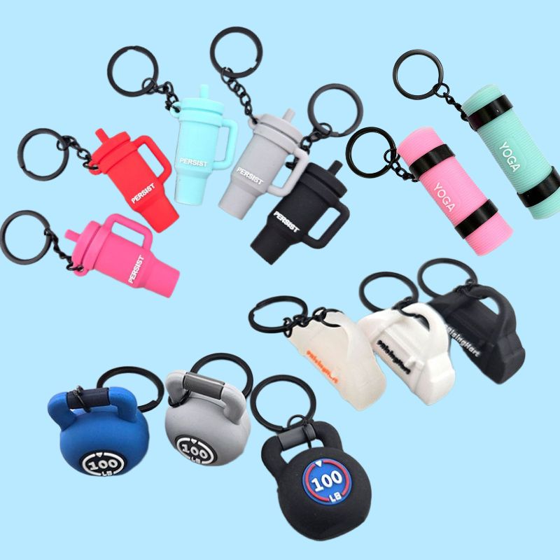 비즈톡 [TK-7-00]부드러운 실리콘 미니어처 헬스키링 텀블러키링 케틀벨키링 스포츠가방키링 요가매트키링 완제품 (1개)
