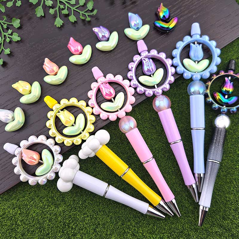 비즈톡 [BG-5-17]볼꾸파츠 아크릴 오로라튤립꽃+꽃받침 볼꾸비즈 키링용 ,1세트